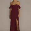 Stretch Crepe Off-the-Shoulder Bridesmaid Dress -Blissful Brides Shop Image GS290059 11550366 Wine