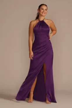 Tie-Neck Charmeuse Halter Bridesmaid Dress