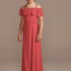 Off Shoulder Flounce Mesh Junior Bridesmaid Dress -Blissful Brides Shop Image JB9913 11360244 Guava
