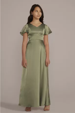 Charmeuse Flutter Sleeve Junior Bridesmaid Dress 3 Charmeuse Flutter Sleeve Junior Bridesmaid Dress