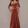 Velvet Flutter Sleeve Junior Bridesmaid Dress -Blissful Brides Shop JB9954 CINNAMON JBM PROD4 026