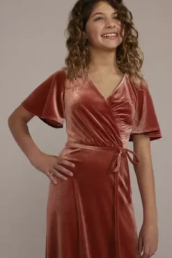 Velvet Flutter Sleeve Junior Bridesmaid Dress -Blissful Brides Shop JB9954 CINNAMON JBM PROD4 109