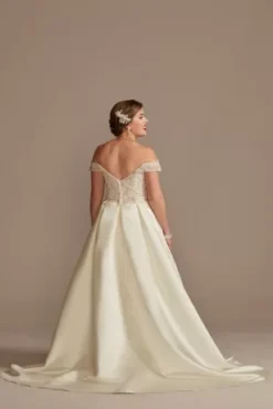 Off Shoulder Beaded Satin Wedding Dress -Blissful Brides Shop LBCWG890 IVORY OLEG PROD12 079