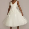 Embroidered V-Neck Tea-Length Wedding Dress -Blissful Brides Shop MIDCWG888 IVORY DBSTU PRODUCT12 220