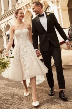 Sheer Lace And Tulle Tea-Length Wedding Dress -Blissful Brides Shop MIDWG3861 PDP Crop JAN21 1920x2880