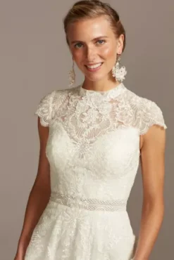 Embroidered Illusion Mock Neck Wedding Dress -Blissful Brides Shop MS251205 IVORY MS PROD9 114
