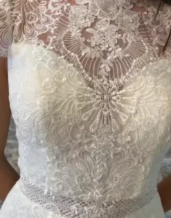 Embroidered Illusion Mock Neck Wedding Dress -Blissful Brides Shop MS251205 PDP