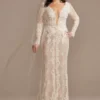 Illusion Plunge Long Sleeve Lace Wedding Dress -Blissful Brides Shop MS251247 IVYBISQUE MS PROD12 048
