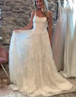 Tulle Lace V-Back Spaghetti Strap Wedding Dress -Blissful Brides Shop MS251248 PDP