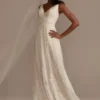 V-Neck Lace Plus Wedding Dress With Scallop Hem