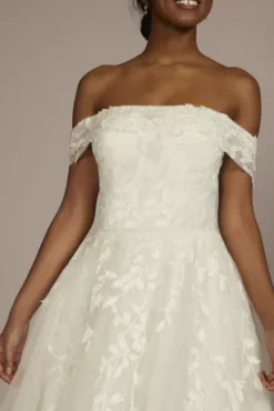 Off Shoulder Trailing Applique Tulle Wedding Dress 7 Off Shoulder Trailing Applique Tulle Wedding Dress -Blissful Brides Shop MS251262 SIVORY MS PROD3 076 V2