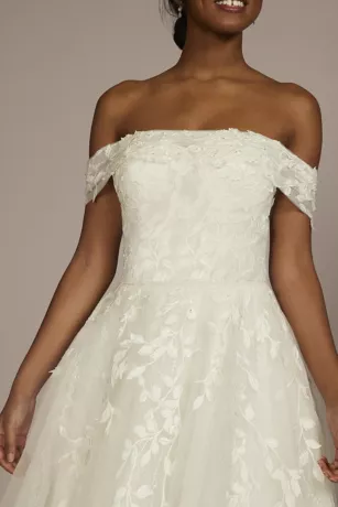 Off Shoulder Trailing Applique Tulle Wedding Dress 5 Off Shoulder Trailing Applique Tulle Wedding Dress - Image 3