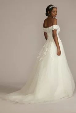Off Shoulder Trailing Applique Tulle Wedding Dress 6 Off Shoulder Trailing Applique Tulle Wedding Dress -Blissful Brides Shop MS251262 SIVORY MS PROD3 132 V2