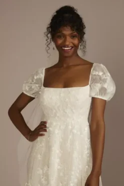 Embroidered Puff Sleeve Empire Waist Wedding Dress -Blissful Brides Shop MS251266 IVYSTONE MS PROD2 063