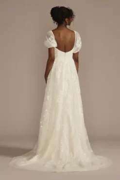 Embroidered Puff Sleeve Empire Waist Wedding Dress -Blissful Brides Shop MS251266 IVYSTONE MS PROD2 089