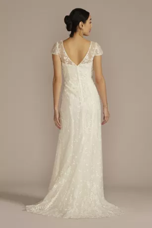 Cap Sleeve V-Neck Beaded Lace Sheath Wedding Dress 4 Cap Sleeve V-Neck Beaded Lace Sheath Wedding Dress - Image 2