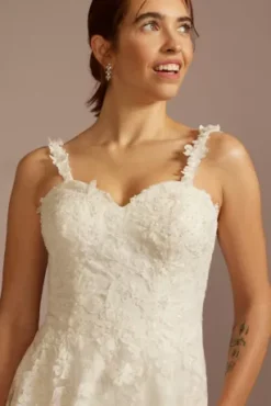 Layered Floral Applique A-Line Wedding Dress -Blissful Brides Shop MS251272 IVORY MS PROD4 092