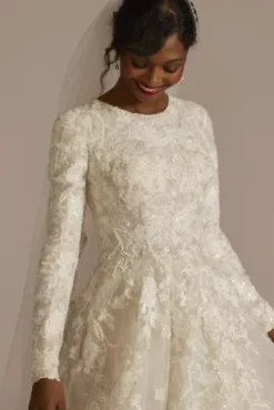 Beaded Lace Long Sleeve Modest Wedding Dress -Blissful Brides Shop MSLCWG833 IVYSTONE OLEG PROD2 080