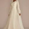 Long Sleeve Pearl Tulle Modest Wedding Dress -Blissful Brides Shop MSLCWG889 IVYSTONE OLEG PROD1 015