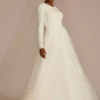 Lace Applique Tulle A-Line Modest Wedding Dress 2 Lace Applique Tulle A-Line Modest Wedding Dress -Blissful Brides Shop MSLCWG901 IVORY OLEG PROD1 016