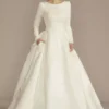 Long Sleeve Beaded Lace Modest Wedding Dress -Blissful Brides Shop MSLCWG965 SOFTWHITE OLEG PROD2 028