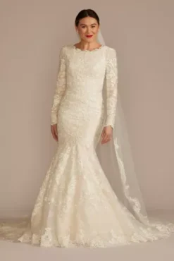 Lace Long Sleeve Mermaid Modest Wedding Dress