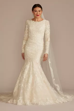 Lace Long Sleeve Mermaid Modest Wedding Dress 3 Lace Long Sleeve Mermaid Modest Wedding Dress
