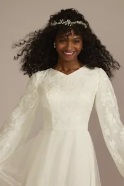 High Neck Beaded Lace A-Line Modest Wedding Dress -Blissful Brides Shop MSLMS251209 IVORY MS PROD1 042