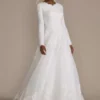 High Neck Lace Applique Modest Wedding Dress -Blissful Brides Shop MSLWG3850 SOLIDWHITE OLEG PROD2 056