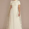 High Neck Short Sleeve Lace Modest Wedding Dress -Blissful Brides Shop MSLWG4032 IVORY DBSTU PROD3 040