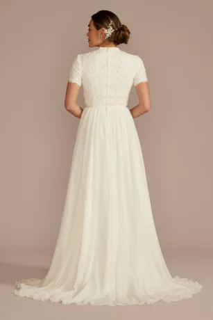 High Neck Short Sleeve Lace Modest Wedding Dress 4 High Neck Short Sleeve Lace Modest Wedding Dress - Image 2