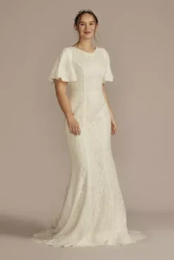 High Neck Lace Embellished Modest Wedding Dress