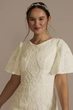 High Neck Lace Embellished Modest Wedding Dress -Blissful Brides Shop MSLWG4100 IVYSTN DBSTU PROD1 075