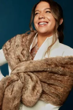 Pull-Through Faux-Fur Shoulder Wrap -Blissful Brides Shop OW2137 2 PDP Crop SEP28 1920x2880