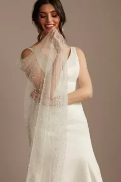 Allover Pearl Convertible Tulle Cape Train -Blissful Brides Shop OW217520 IVORY BR OWTR PROD4 58