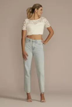 Short Sleeve Lace Topper -Blissful Brides Shop OW2190 IVORY OTWR PROD7 017