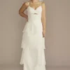 Recycled Chiffon Tiered Skirt Wedding Dress -Blissful Brides Shop RWG4082 SOFTWHITE DBSTU PROD3 002