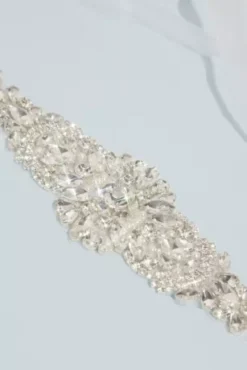 Shimmering Crystal Medallion Sash With Ribbon Tie -Blissful Brides Shop S2093 SILVER SASH PROD3 7