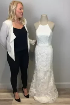 Sequin Leaf-Appliqued High Neck Petite Gown -Blissful Brides Shop SDWG0686 408x612