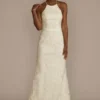 Sequin Leaf-Appliqued High Neck Petite Gown -Blissful Brides Shop SDWG0686 IVORY DBSTU PROD11 V2 023