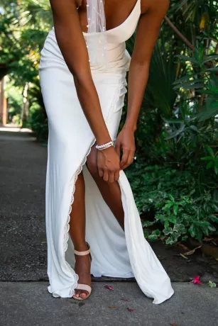 Ruched Skinny Strap Dress With Lace Slit 7 Ruched Skinny Strap Dress With Lace Slit - Image 5