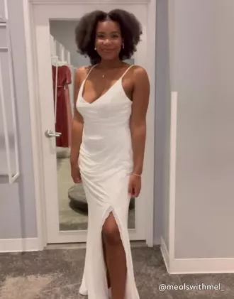 Ruched Skinny Strap Dress With Lace Slit 6 Ruched Skinny Strap Dress With Lace Slit - Image 4