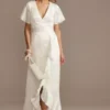 Flutter Sleeve Stretch Satin Dress With Ruffle Hem 1 Flutter Sleeve Stretch Satin Dress With Ruffle Hem -Blissful Brides Shop SDWG0825 SOFTWHITE DBSTU PROD3 049