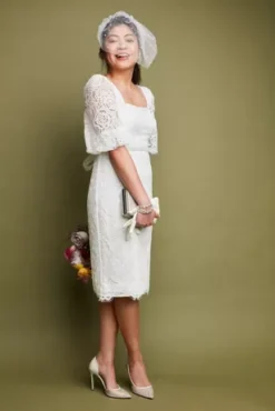 Lace Square Neck Mini Dress With Bubble Sleeves -Blissful Brides Shop SDWG0913 PDP Crop APR9 1920x2880