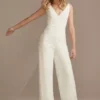 Scalloped Lace V-Neck Tank Wide-Leg Jumpsuit -Blissful Brides Shop SDWG0931 IVORY DBSTU PROD1 035