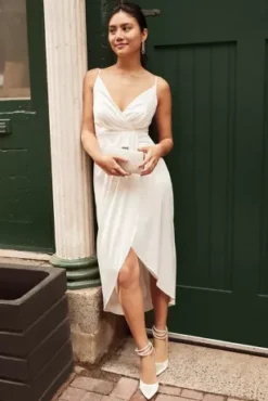 Hand-Pleated Spaghetti Strap Charmeuse Slip Dress -Blissful Brides Shop SDWG0935 PDP Crop JAN21 1920x2880