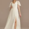 Lace Chiffon Flutter Sleeve A-Line Wedding Dress 2 Lace Chiffon Flutter Sleeve A-Line Wedding Dress -Blissful Brides Shop SDWG0974 SOFTWHITE DBSTU PROD4 165