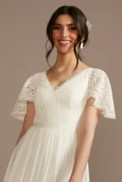 Lace Chiffon Flutter Sleeve A-Line Wedding Dress -Blissful Brides Shop SDWG0974 SOFTWHITE DBSTU PROD4 210