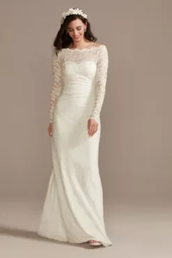 Stretch Lace Long Sleeve Sheath Wedding Dress