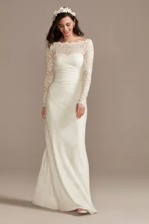 Stretch Lace Long Sleeve Sheath Wedding Dress 3 Stretch Lace Long Sleeve Sheath Wedding Dress
